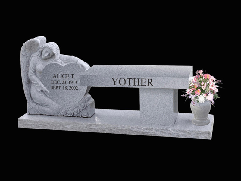 Bench-Yother granite bench monument with headstone.