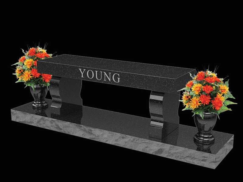 Bench-Young black granite bench custom monument.