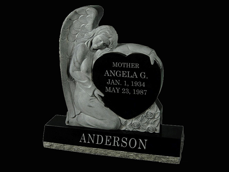 Monument-Anderson black granite monument with angel statue.