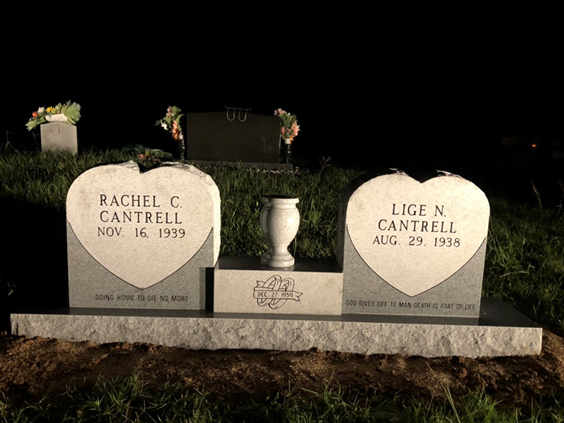 Monument-Cantrell granite cremation monument with hearts.