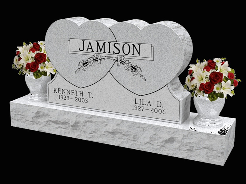 Monument-Jamison custom granite monument with hearts.