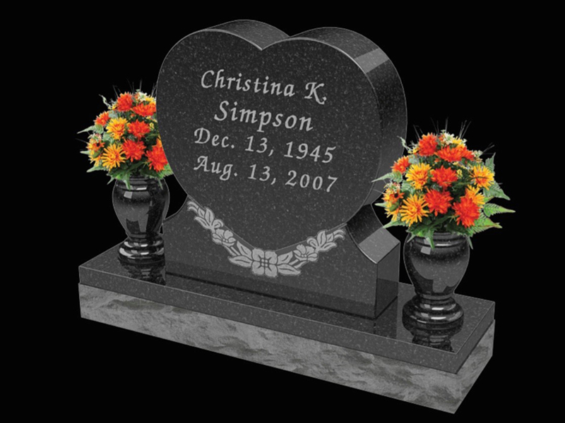 Monument-Simpson custom monument in the shape of a heart with black granite.